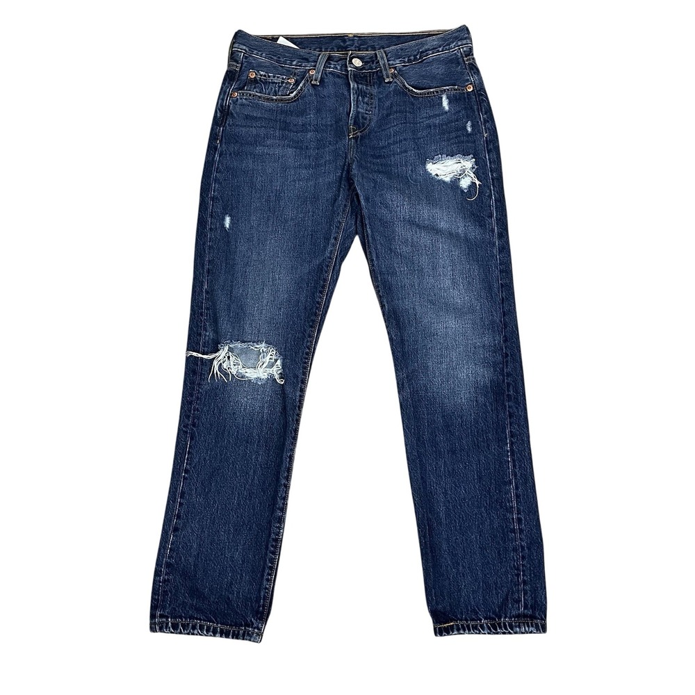 Levi's 501 T Women's Denim Jeans 27x28 Button Fly Tapered Leg Naturally Distress